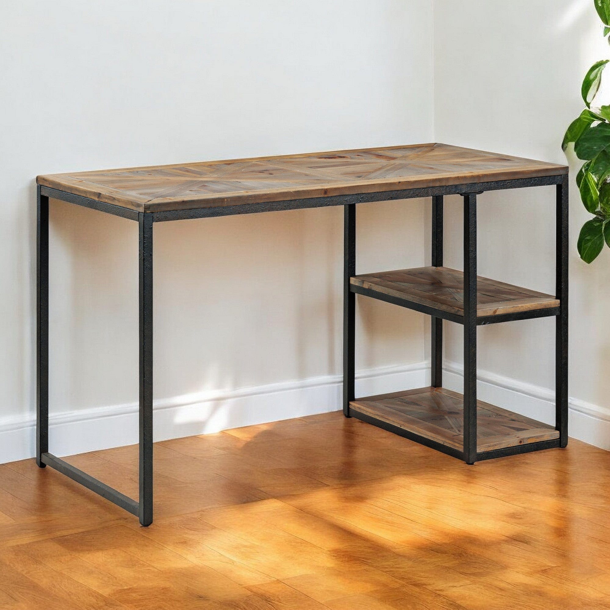 50" Brown and Black Reclaimed Wood Writing Desk - Homeroots