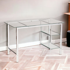 Clear and Chrome Glass Writing Desk