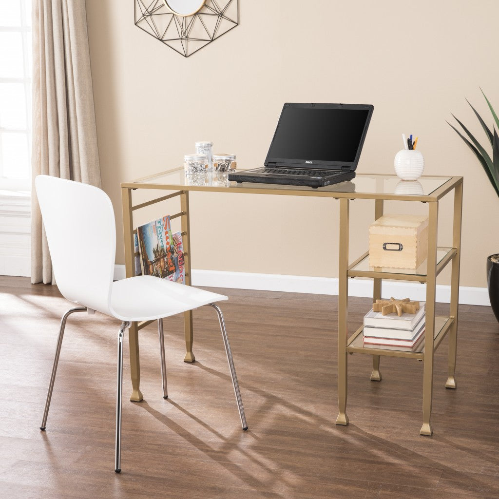 43" Clear and Gold Glass Writing Desk