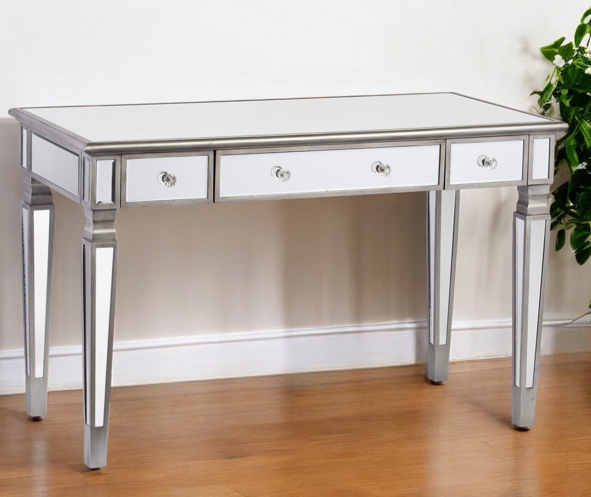 Silver Matte Mirrored Writing Desk