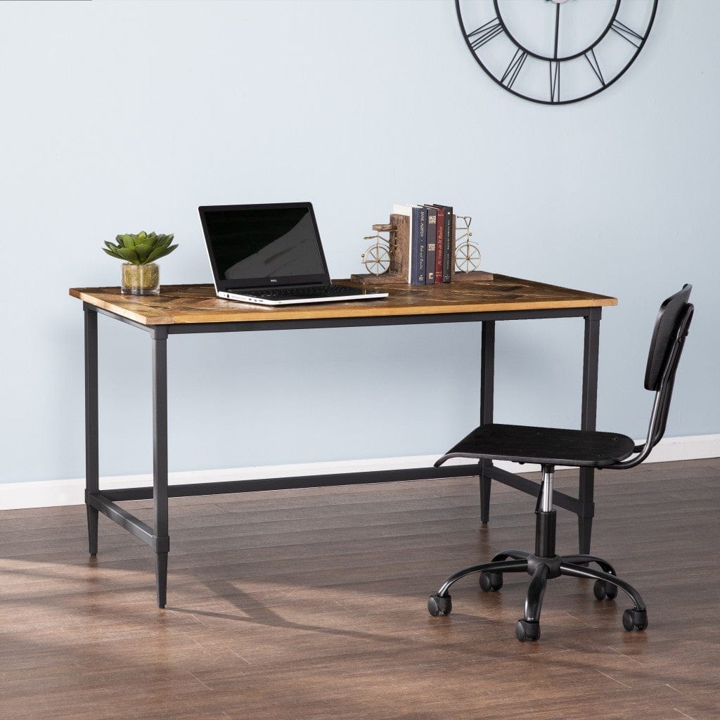 53" Natural And Black Writing Desk - Homeroots