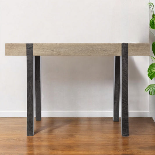 Modern Chunky Natural and Gray Wood Table Desk