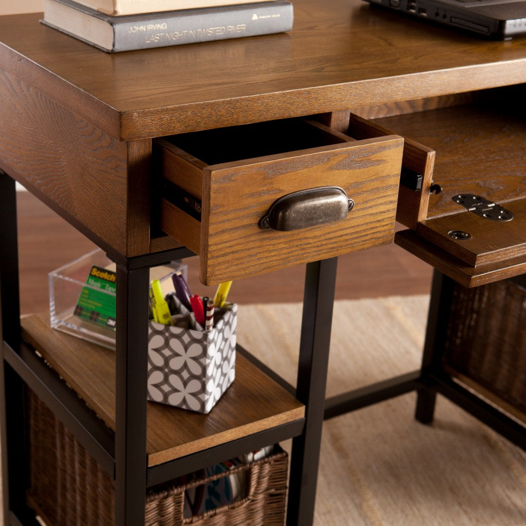 42" Gray And Black Writing Desk With Three Drawers