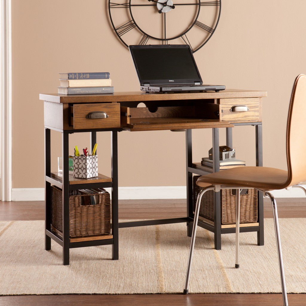 42" Gray And Black Writing Desk With Three Drawers