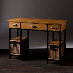 42" Gray And Black Writing Desk With Three Drawers