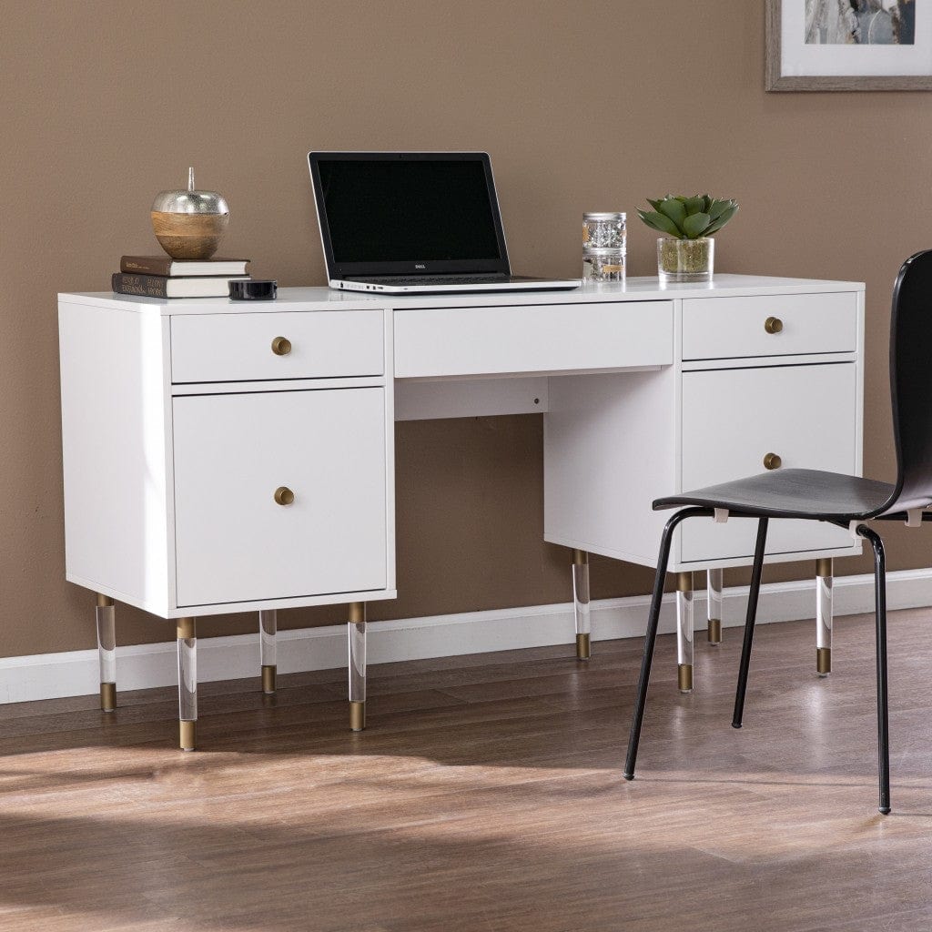 55" White Writing Desk With Four Drawers - Homeroots