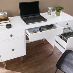 55" White Writing Desk With Four Drawers - Homeroots