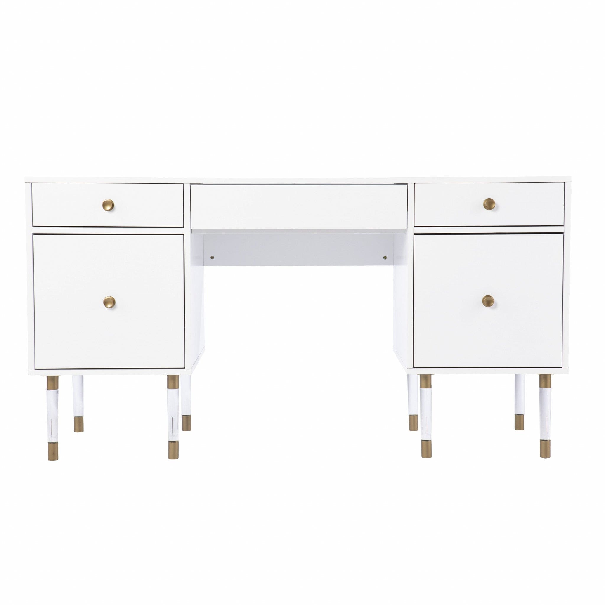 55" White Writing Desk With Four Drawers - Homeroots