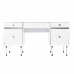 55" White Writing Desk With Four Drawers - Homeroots