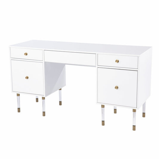 55" White Writing Desk With Four Drawers - Homeroots