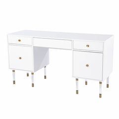 55" White Writing Desk With Four Drawers - Homeroots