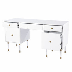 55" White Writing Desk With Four Drawers - Homeroots