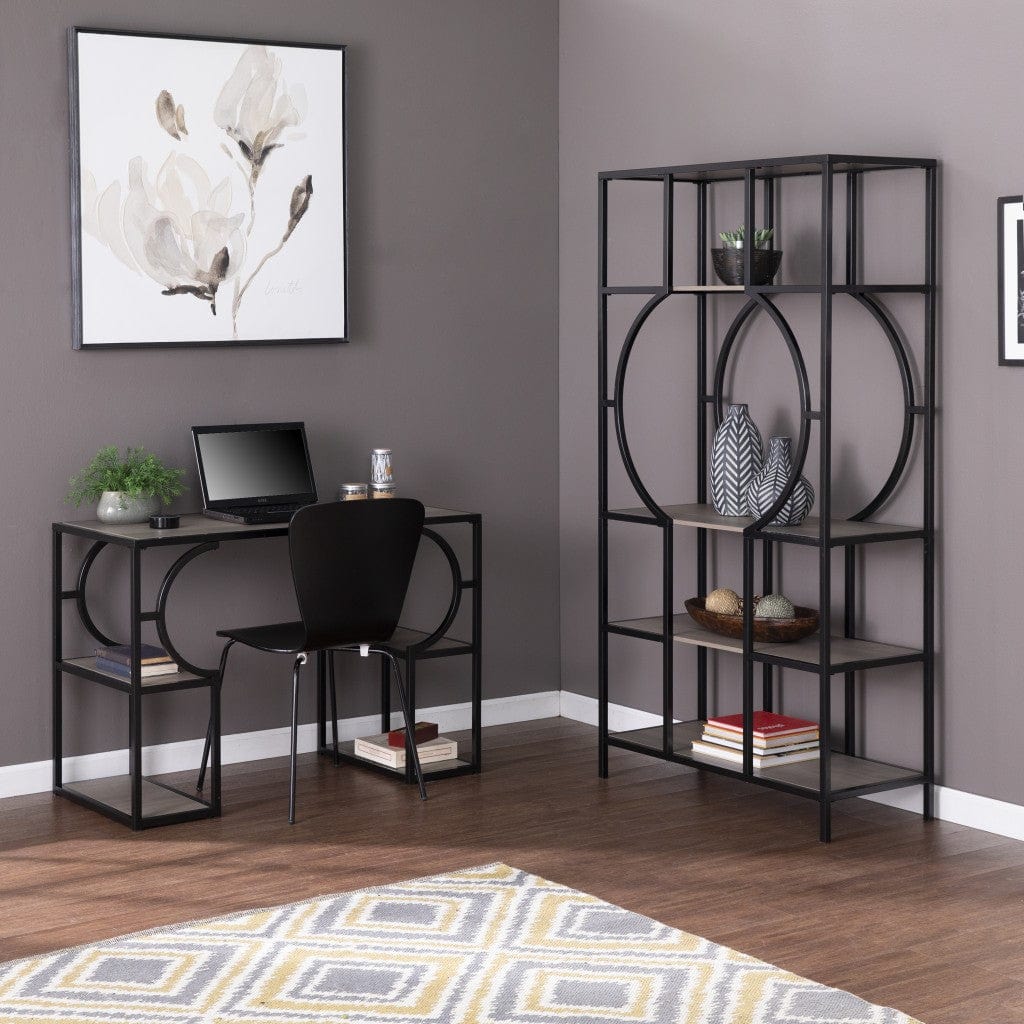 Wood and Iron Writing Desk with Storage