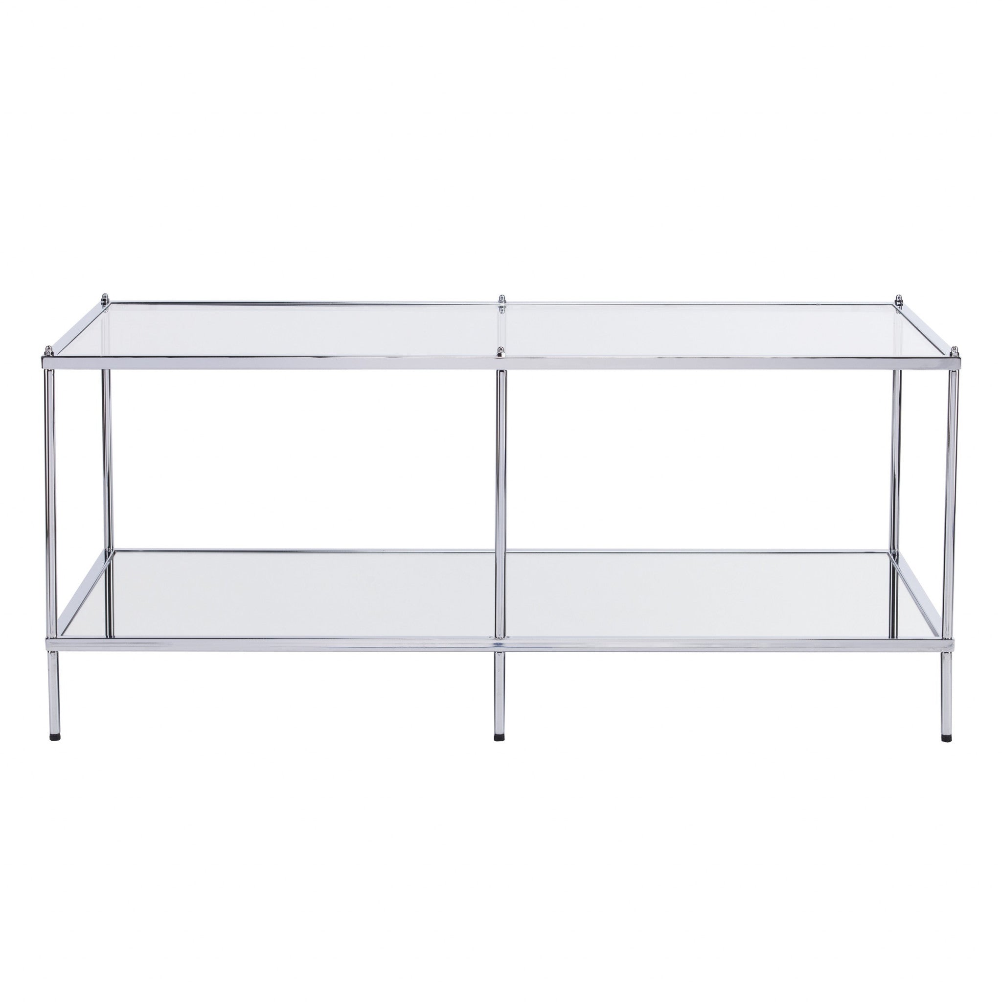 42" Chrome Glass And Metal Rectangular Mirrored Coffee Table