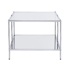 42" Chrome Glass And Metal Rectangular Mirrored Coffee Table