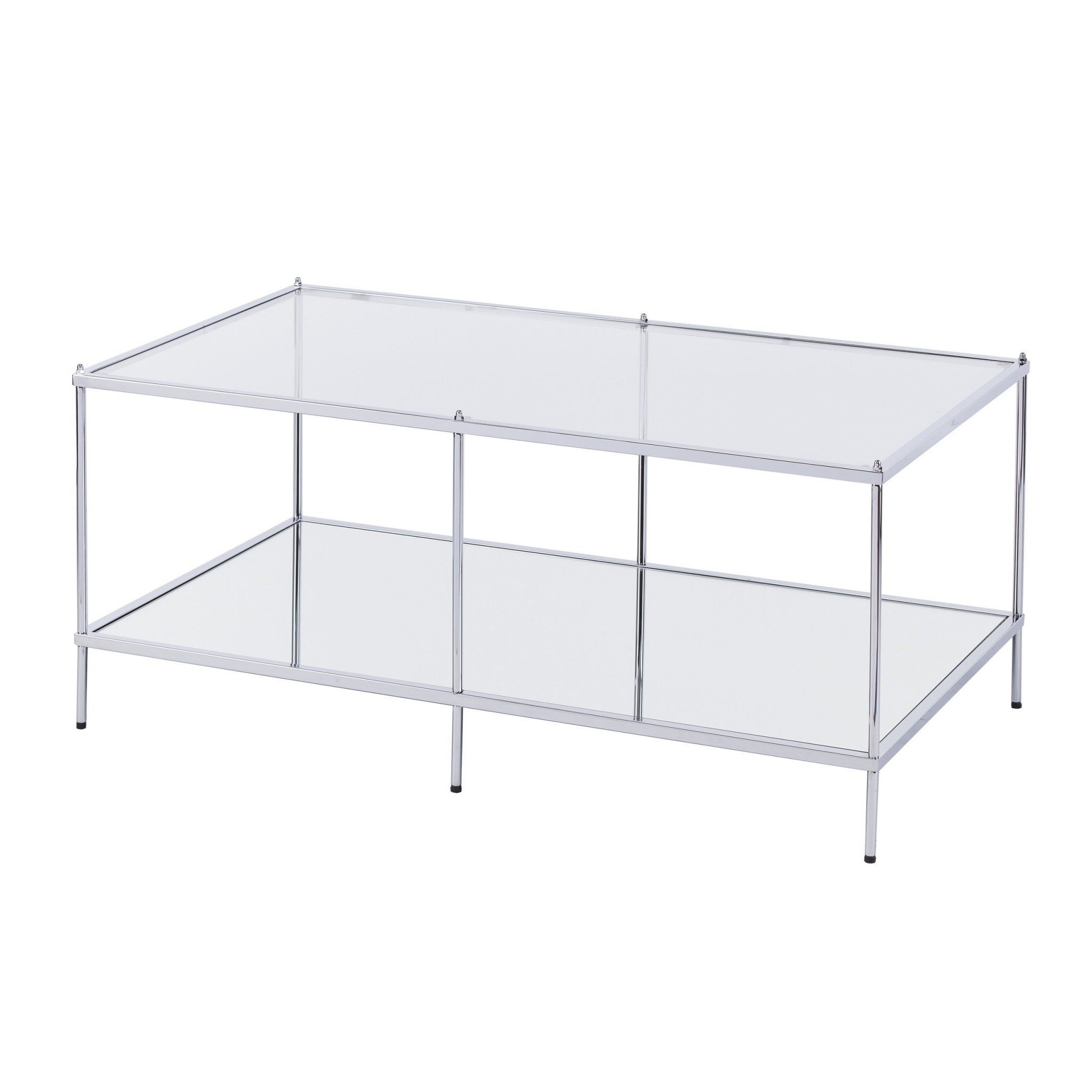 42" Chrome Glass And Metal Rectangular Mirrored Coffee Table