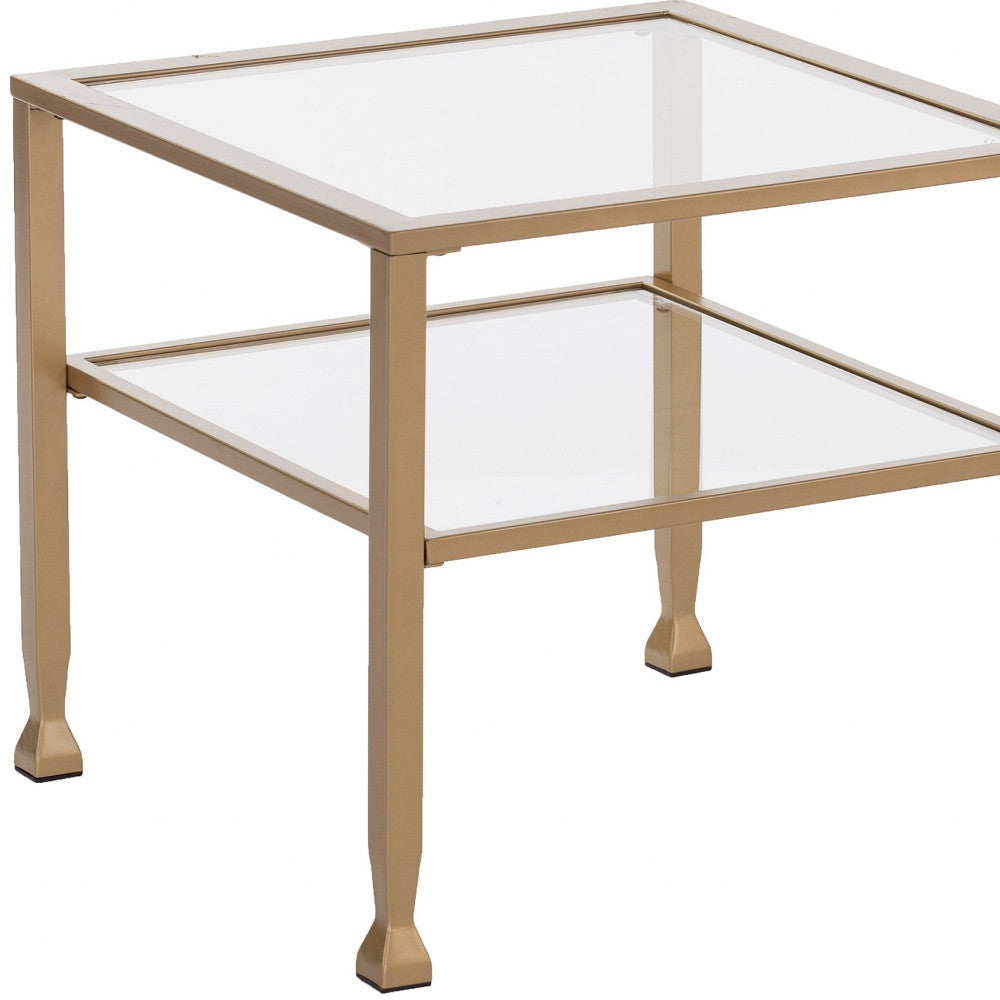 21" Gold Glass And Metal Square Coffee Table