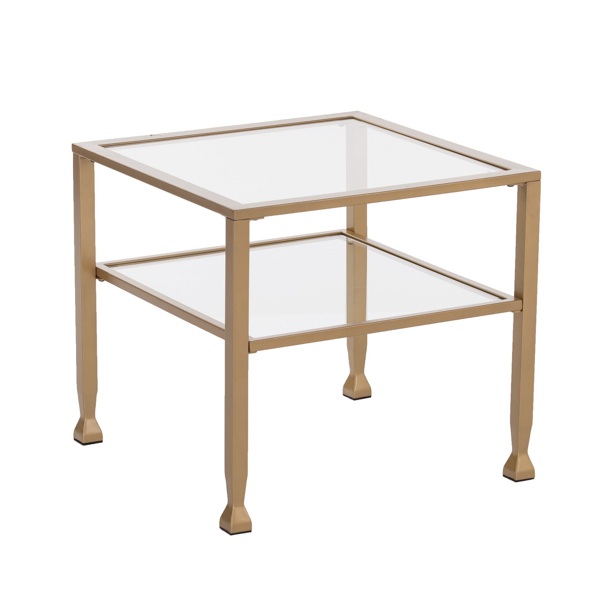 21" Gold Glass And Metal Square Coffee Table