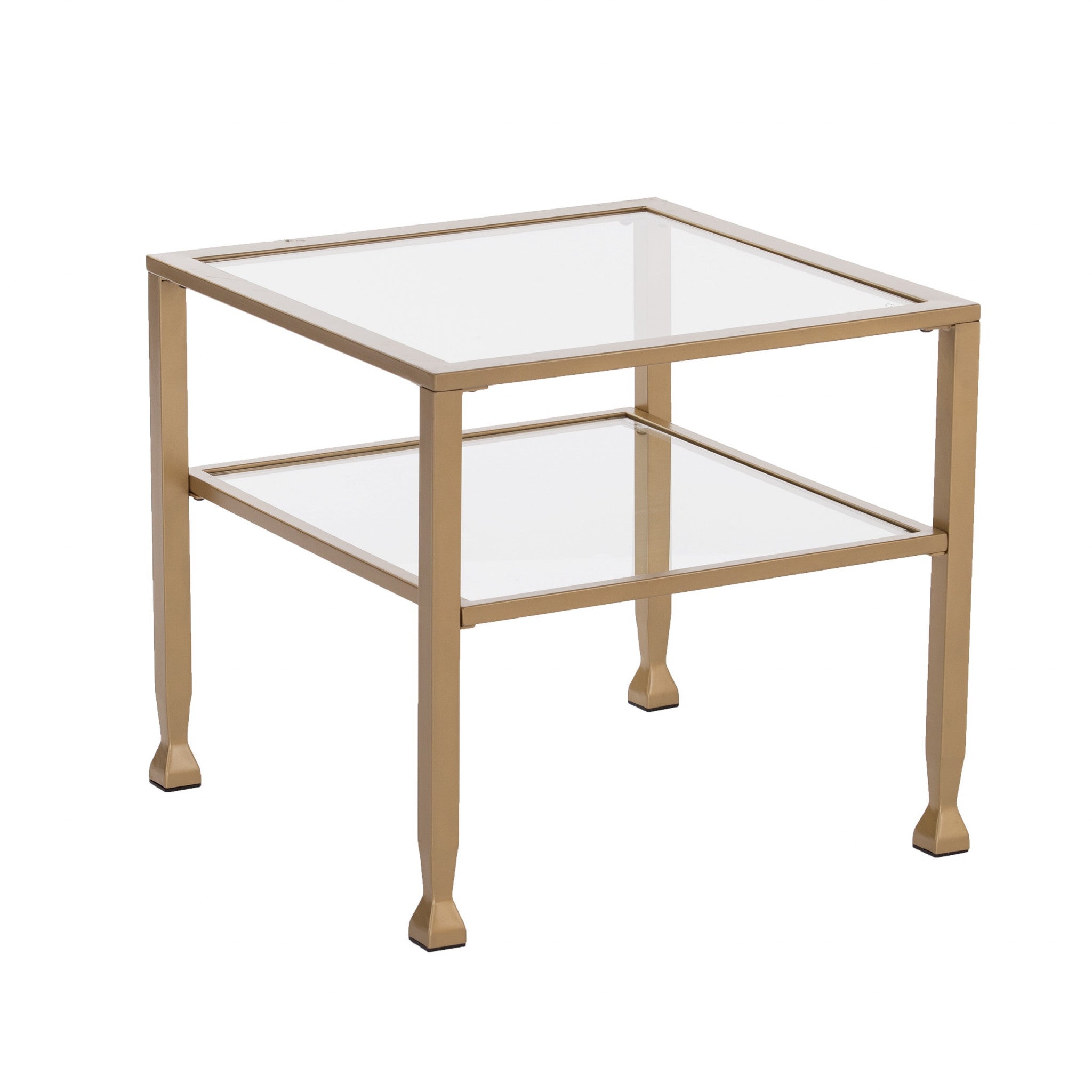 21" Gold Glass And Metal Square Coffee Table