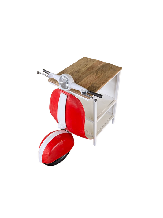 26" Red and Off White Novelty Scooter Open Cabinet With Two Shelves