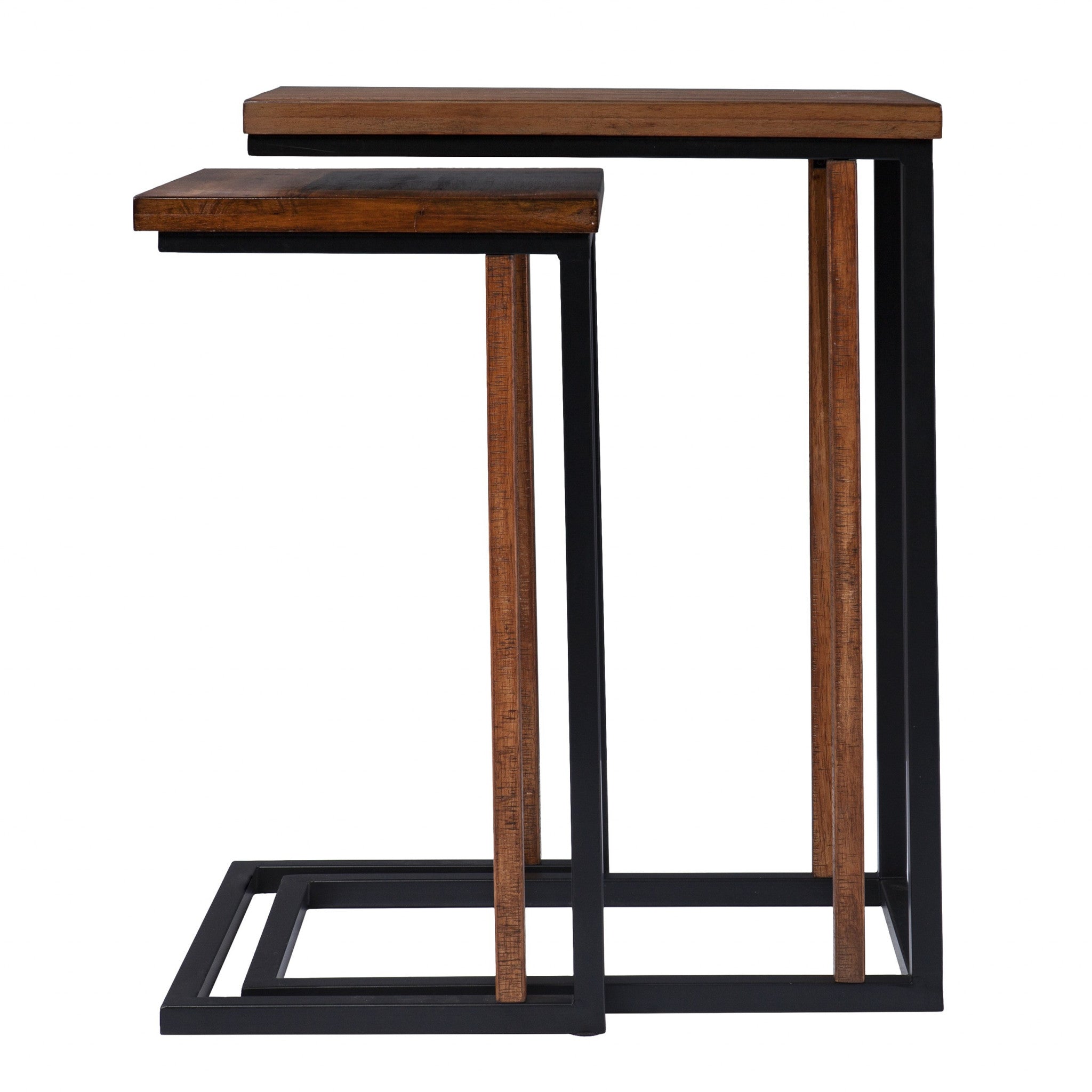 Set Of Two 25" Brown Solid Wood Rectangular Nested End Tables