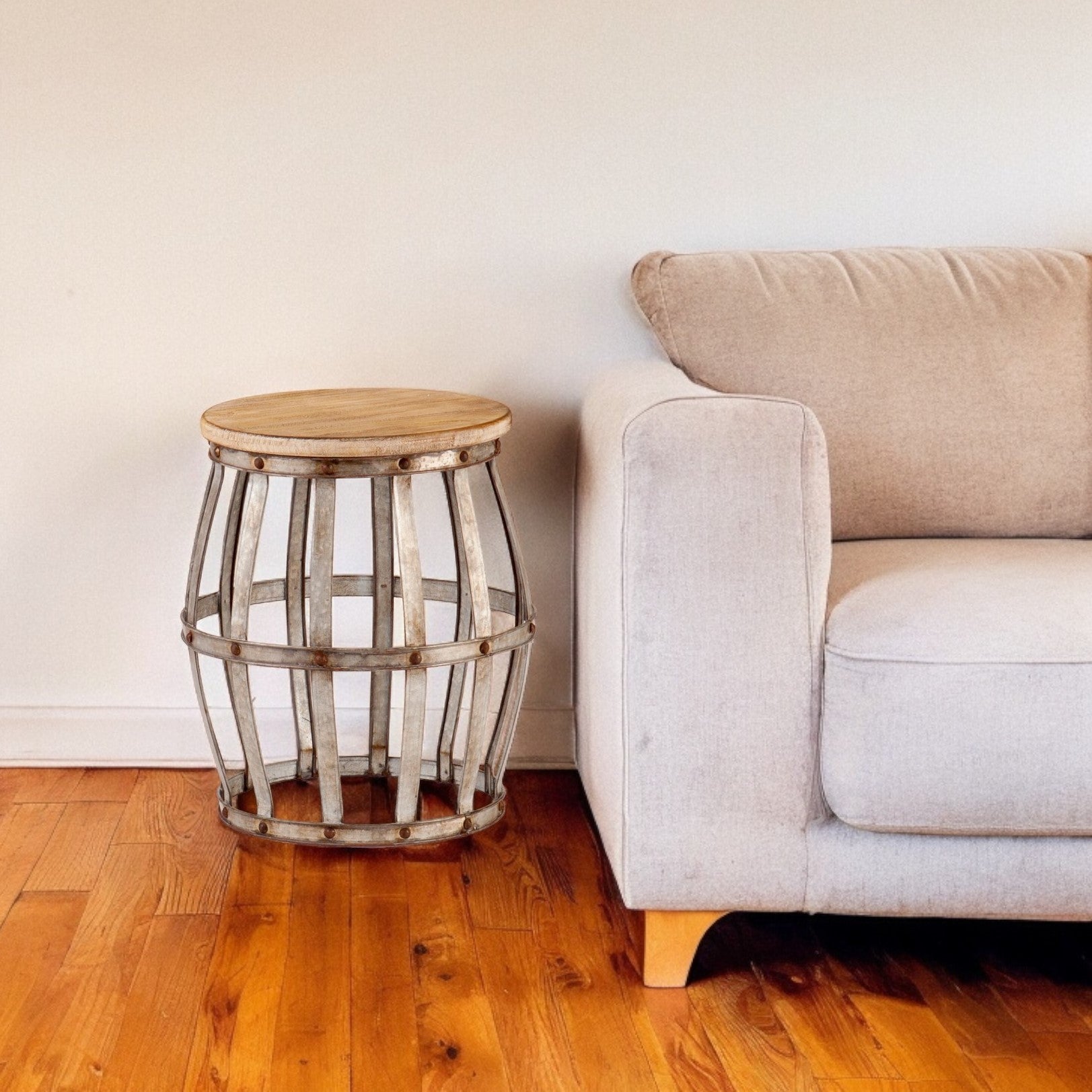 18" Silver And Natural Manufactured Wood Round End Table