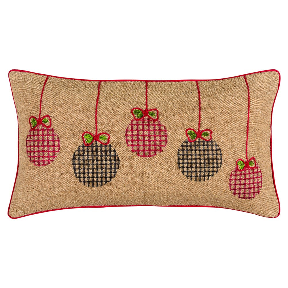 Mod Red and Black Ornaments Jute Lumbar Throw Pillow