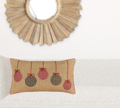 Mod Red and Black Ornaments Jute Lumbar Throw Pillow