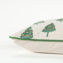 Ivory and Green Modern Christmas Tree Lumbar Throw Pillow