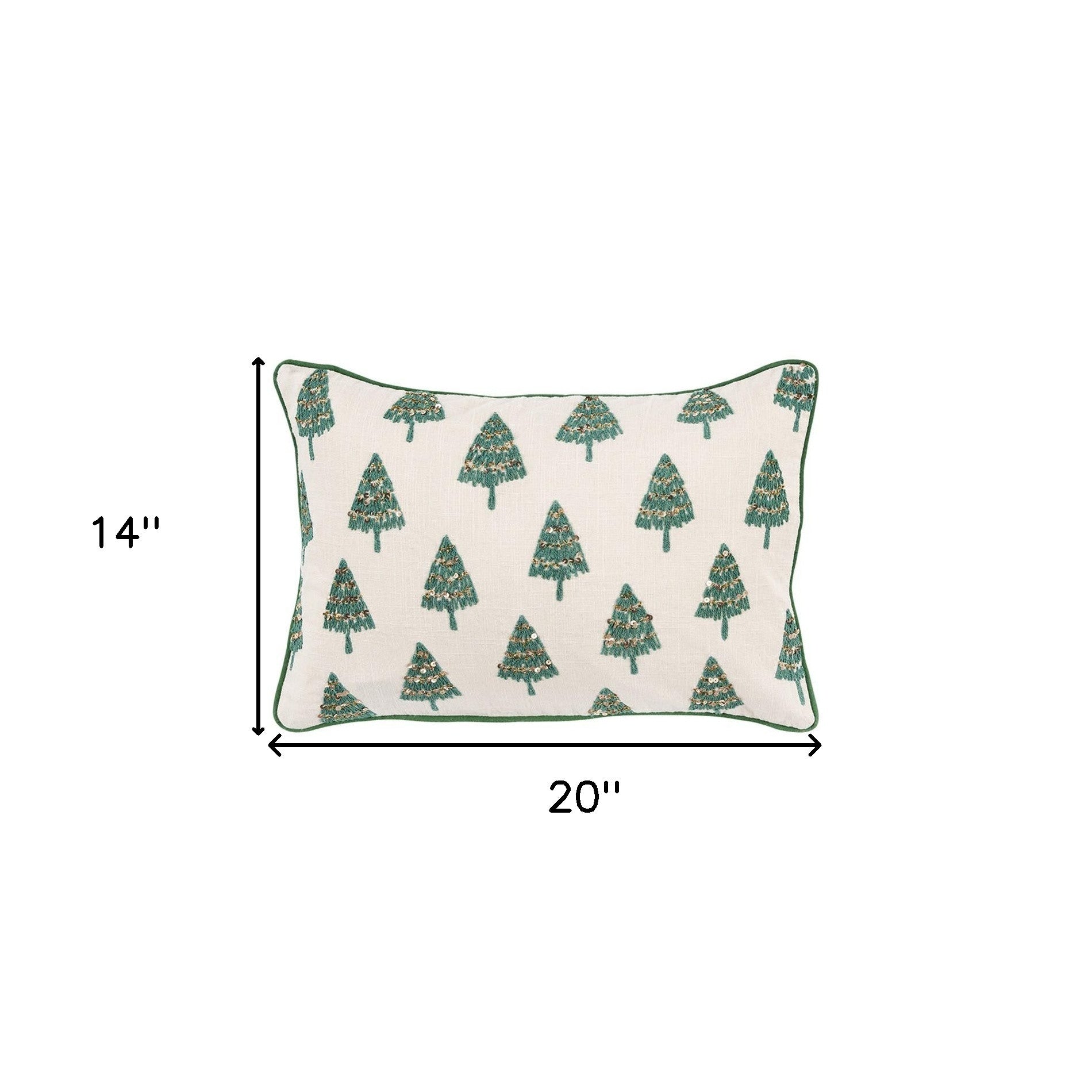 Ivory and Green Modern Christmas Tree Lumbar Throw Pillow