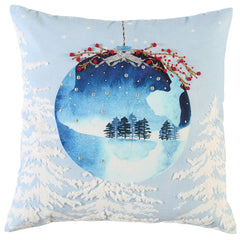 20" Blue Christmas Ornaments Cotton Throw Pillow