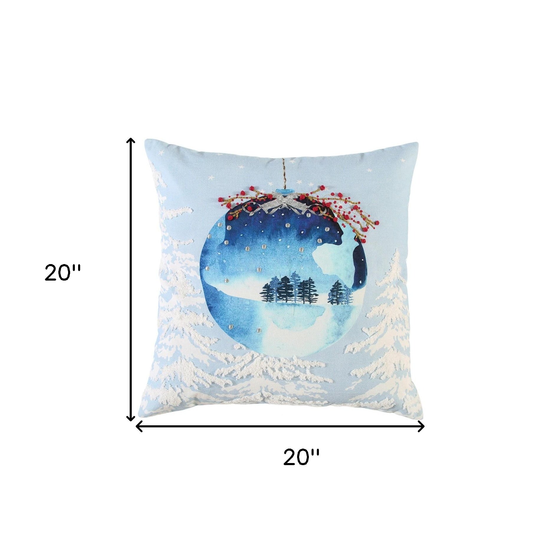 20" Blue Christmas Ornaments Cotton Throw Pillow