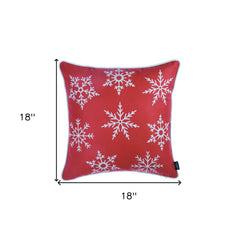 Set Of Four 18" X 18" Red Zippered Polyester Christmas Snowflakes Throw Pillow