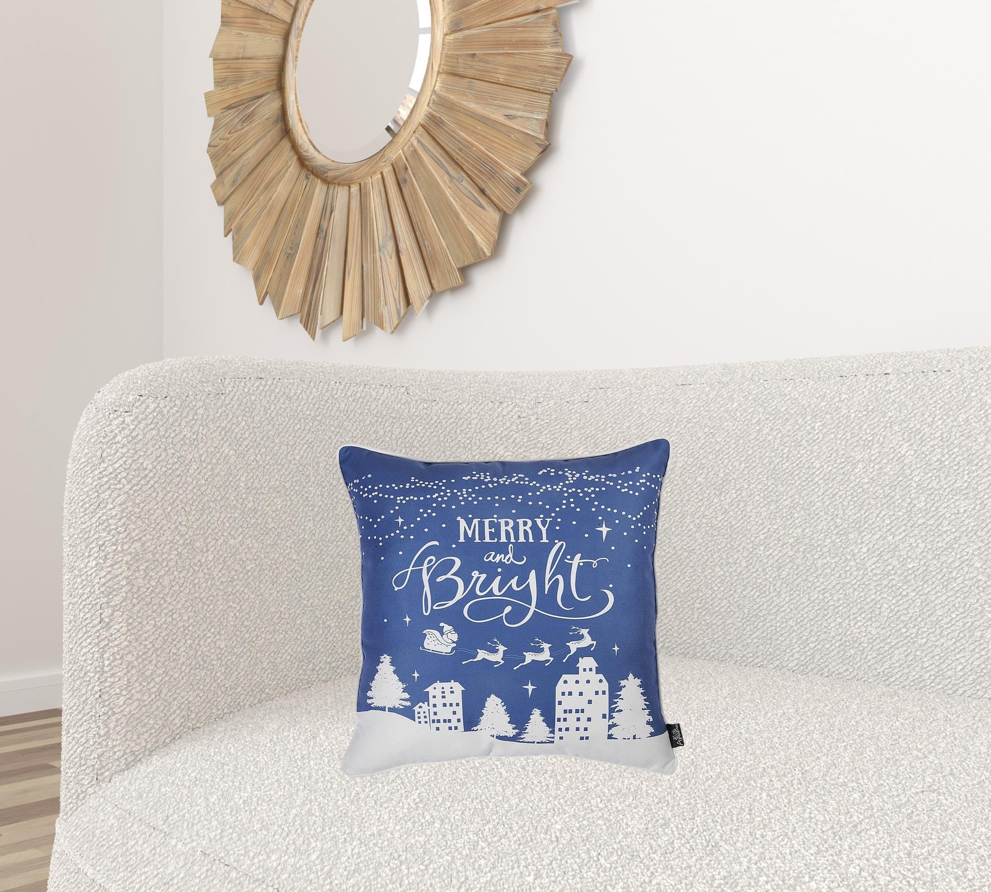 Set Of Four 18" X 18" Blue Zippered Polyester Christmas Reindeer Throw Pillow