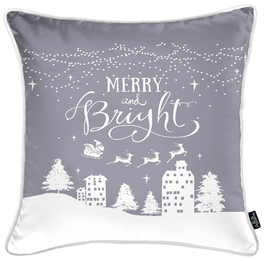 Set of Four Gray and White Christmas Snowflakes Throw Pillow