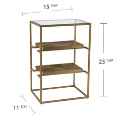 24" Brass Glass And Iron Rectangular End Table With Two Shelves - Homeroots