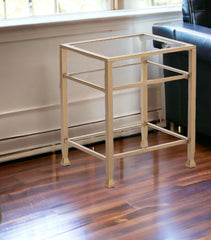 24" Gold Glass And Iron Rectangular End Table With Two Shelves