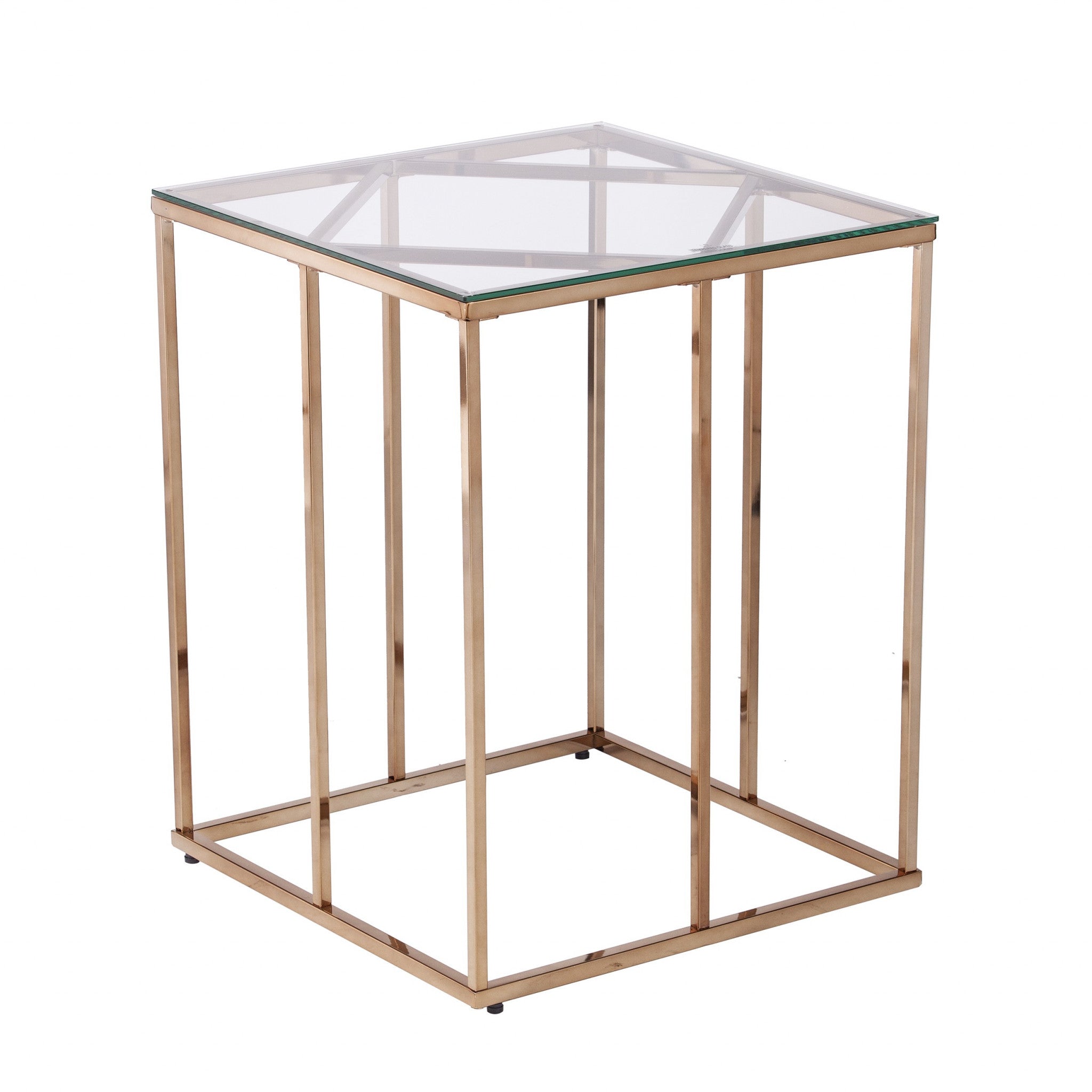 24" Champagne Glass And Iron Square End Table