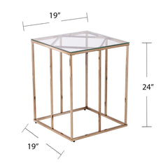 24" Champagne Glass And Iron Square End Table