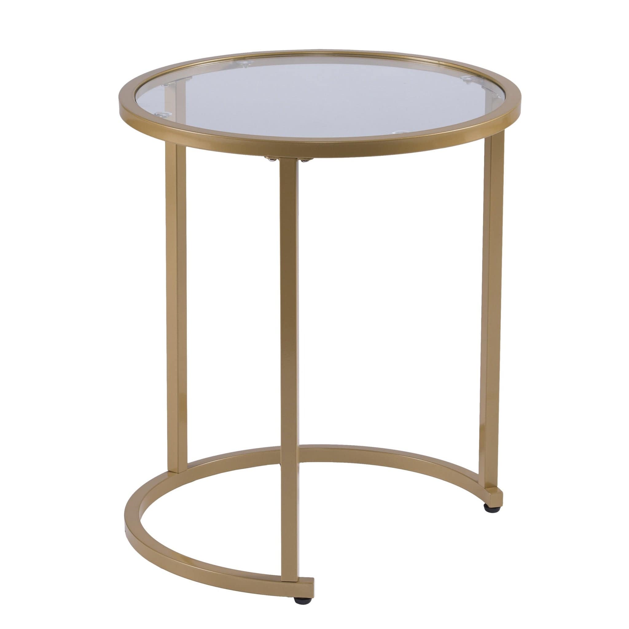 Set Of Two 23" Gold Glass And Steel Round Nested Tables