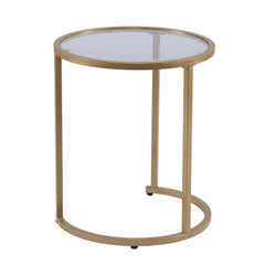 Set Of Two 23" Gold Glass And Steel Round Nested Tables