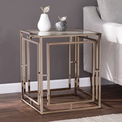 23" Champagne Glass And Iron Square End Table - Homeroots