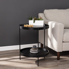 24" Black Manufactured Wood And Iron Round End Table With Shelf - Homeroots