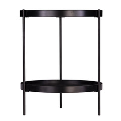 24" Black Manufactured Wood And Iron Round End Table With Shelf