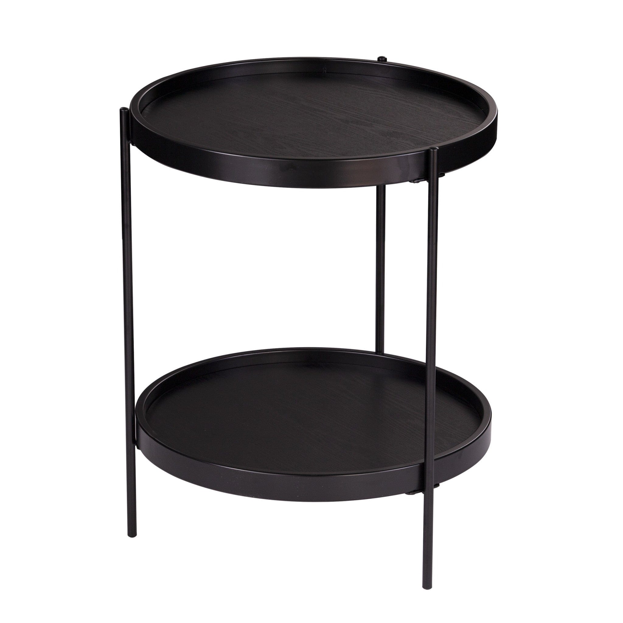 24" Black Manufactured Wood And Iron Round End Table With Shelf - Homeroots