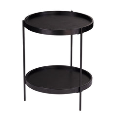 24" Black Manufactured Wood And Iron Round End Table With Shelf - Homeroots