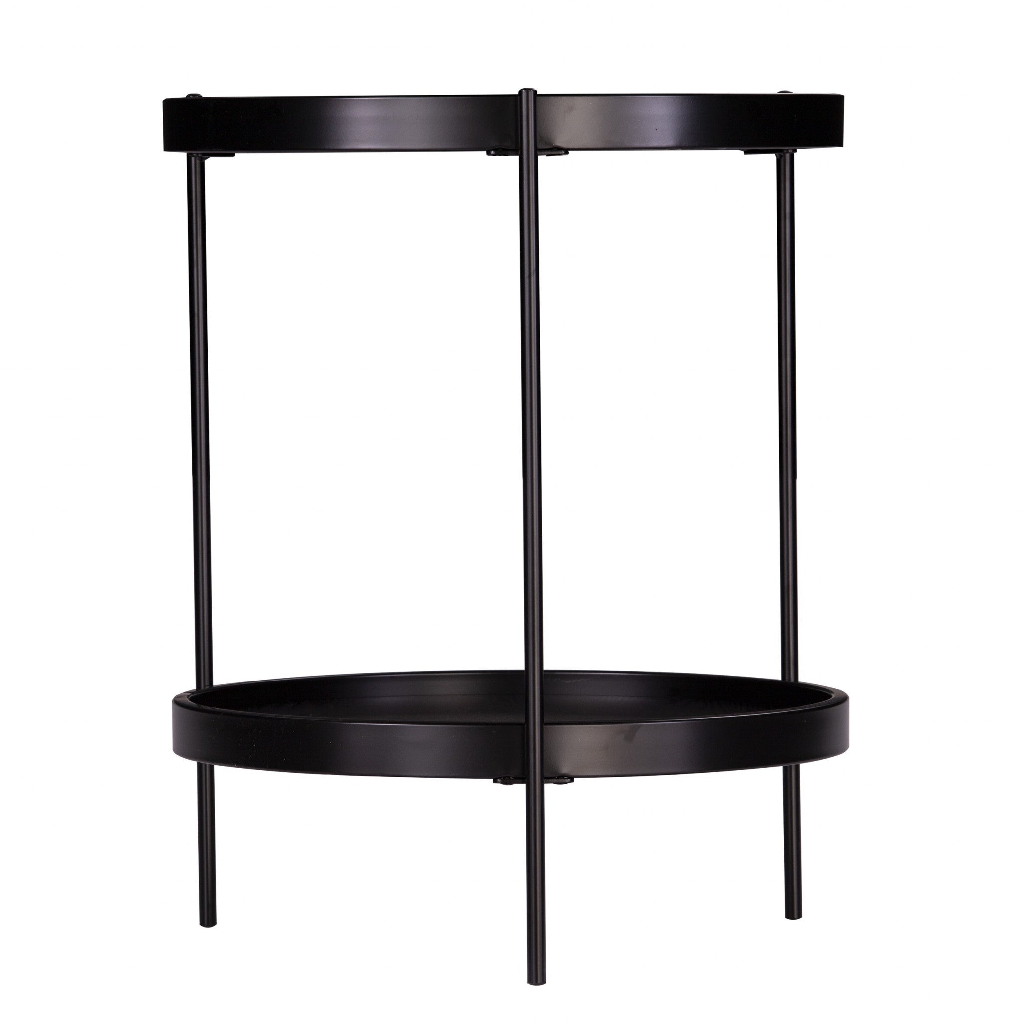 24" Black Manufactured Wood And Iron Round End Table With Shelf