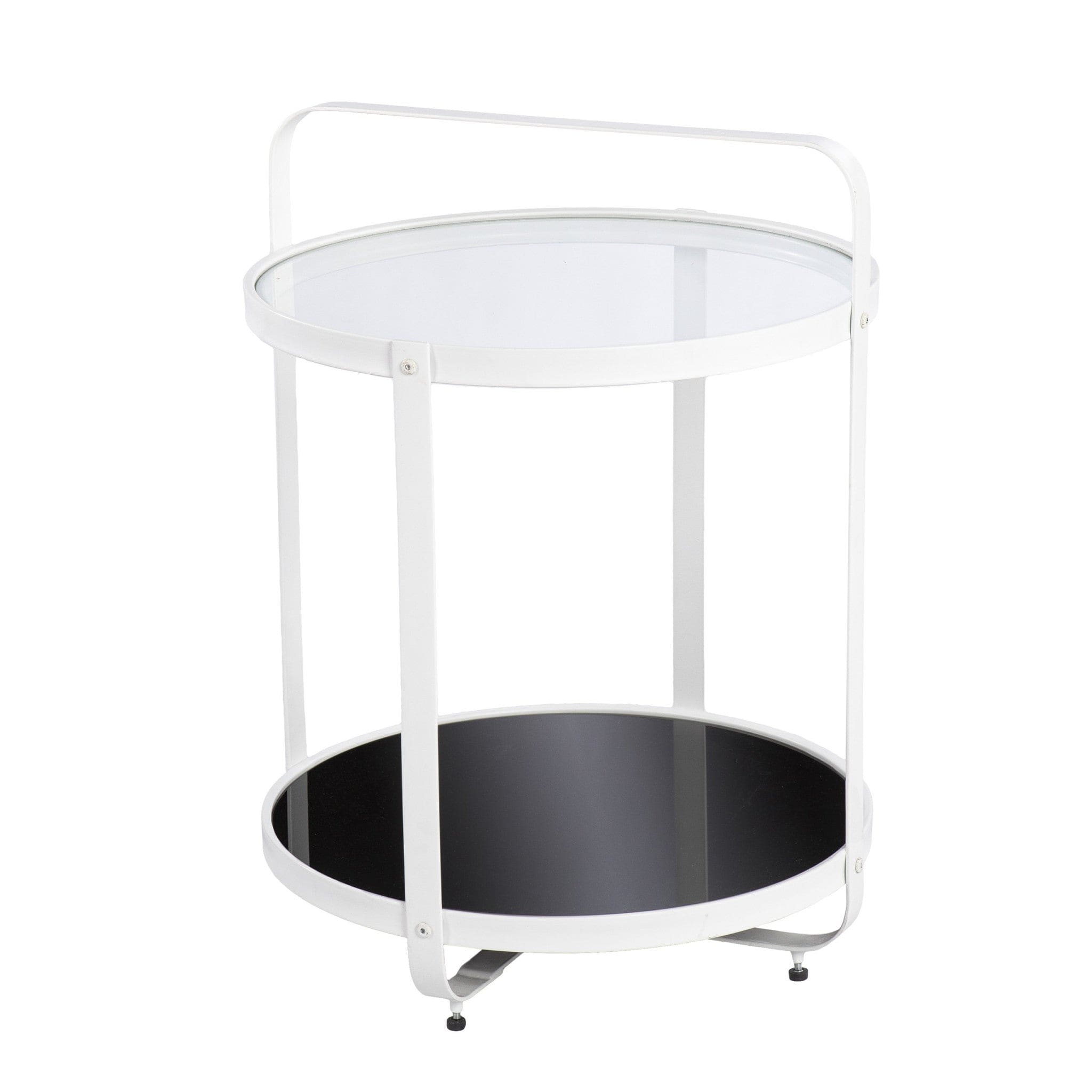 27" White Glass And Iron Round End Table With Shelf - Homeroots