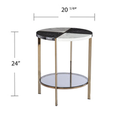 24" Black Manufactured Wood And Iron Round End Table With Two Shelves