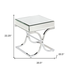 22" Silver And Clear Mirrored Glass Square End Table